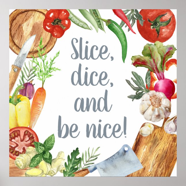 Fun watercolor Vegetable Kitchen Utensils Poster (Front)