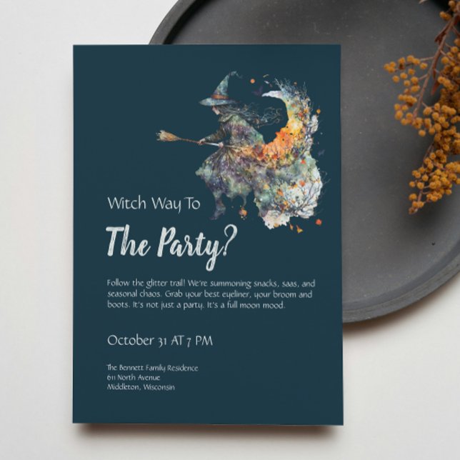 Fun Watercolor Witch Funny Halloween Costume Party Invitation (Creator Uploaded)