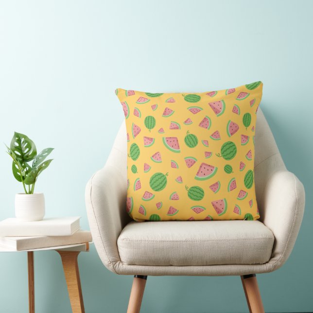Fun Watermelon Fruit Pattern Summer Decor Throw Pillow (Chair)