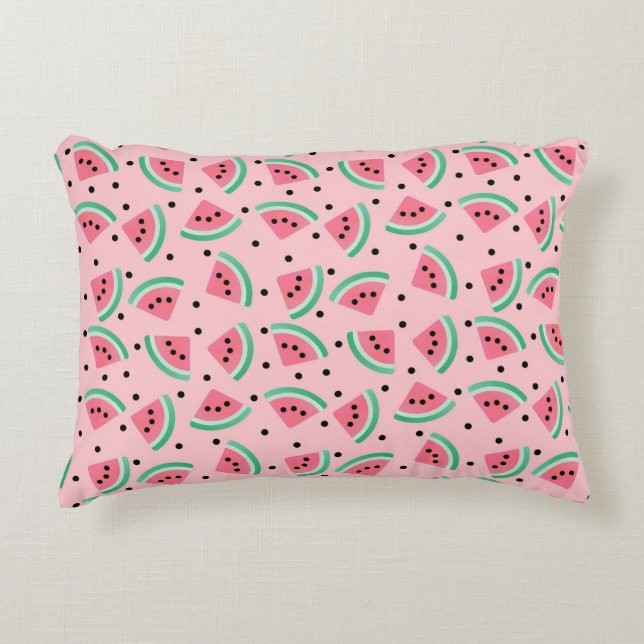 Fun Watermelon Slice Pattern Summer Vibes Accent Pillow (Front)