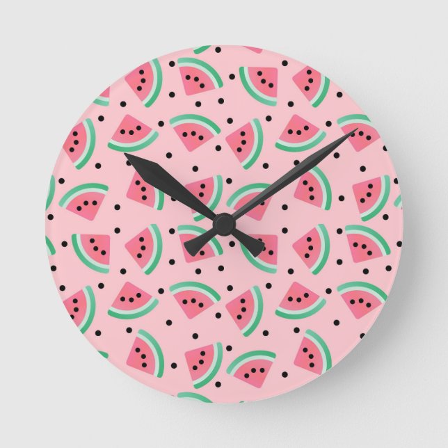 Fun Watermelon Slice Pattern Summer Vibes Round Clock (Front)