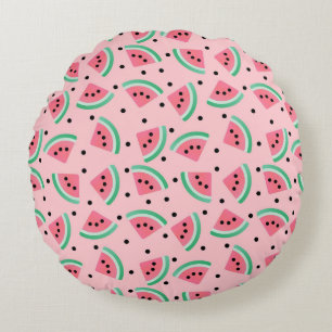 Fun Watermelon Slice Pattern Summer Vibes Round Pillow