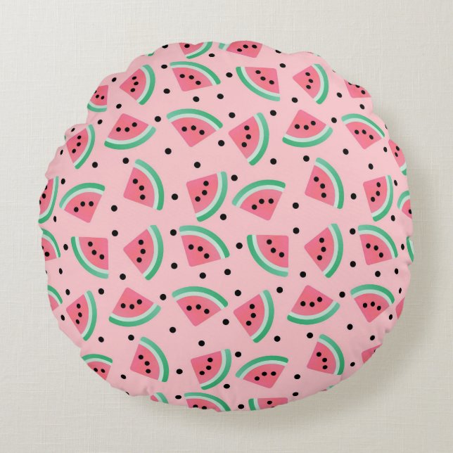 Fun Watermelon Slice Pattern Summer Vibes Round Pillow (Front)