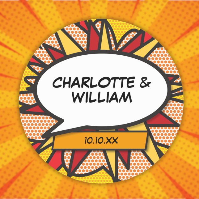 Fun Wedding Comic Book Speech Bubble Classic Round Sticker (Fun Wedding Comic Book Speech Bubble Classic Round Sticker)