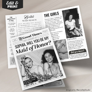 Fun Wedding Newspaper Maid of Honour Proposal Card