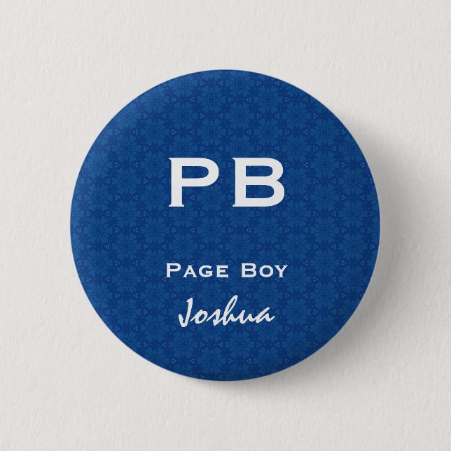 Fun Wedding Role Abbreviation Blue Pattern White 2 Inch Round Button (Front)