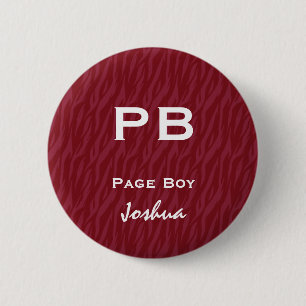 Fun Wedding Role Abbreviation Burgundy Red Zebra 2 Inch Round Button