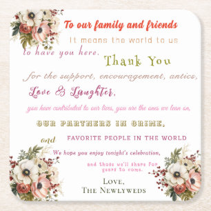 Fun Wedding Welcome Square Paper Coaster
