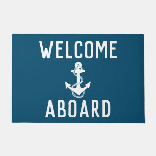 fun WELCOME ABOARD wording with anchor   Floor Mat