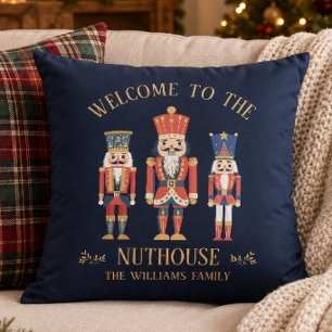 Fun Welcome to the Nuthouse Nutcracker Christmas Throw Pillow