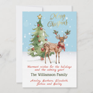 Fun Well-dressed Reindeer Christmas Tree  Holiday Card