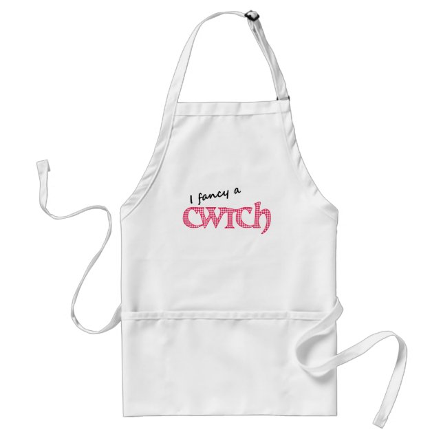 Fun Welsh Cwtch Apron, Red Check Gingham Standard Apron (Front)