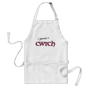 Fun Welsh Cwtch Apron: Red Green Geometric Pattern Standard Apron