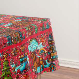 Fun Western Pattern Christmas Red Tablecloth