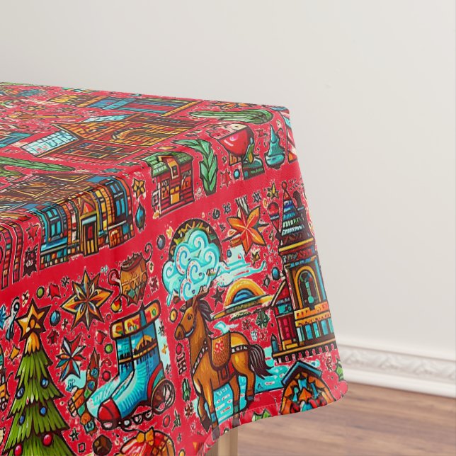 Fun Western Pattern Christmas Red Tablecloth (In Situ)