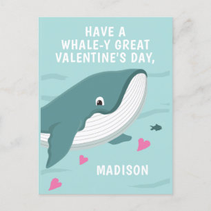 Fun whale customizable Valentine Postcard