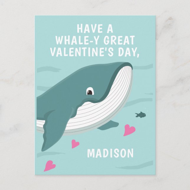 Fun whale customizable Valentine Postcard (Front)