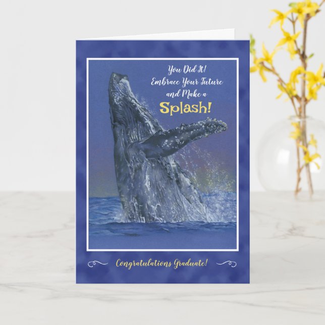 Fun Whale Graduation Folded Greeting Card (Yellow Flower)