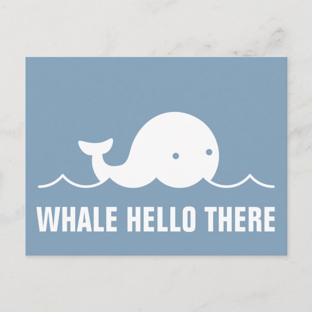 Fun Whale Hello There Pun White on Blue Postcard (Front)