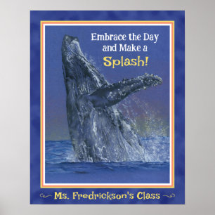 Fun Whale Print for the Classroom Deep Blue Border