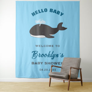 Fun Whale Under The Sea Hello Baby Shower Backdrop Tapestry