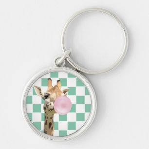 Fun Whimsical Bubblegum Blowing Giraffe  Keychain