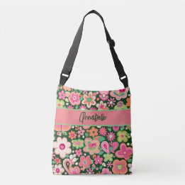 Fun Whimsical Flowers Crossbody Sac fourre-tout