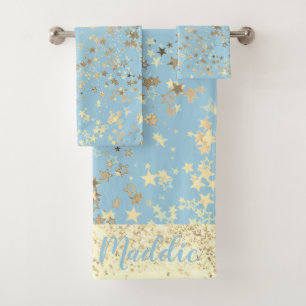 Fun Whimsical Gold Stars sur Blue Personnalisé
