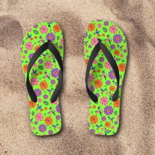 Fun Whimsical Hummingbirds Spring Flowers Pattern  Flip Flops