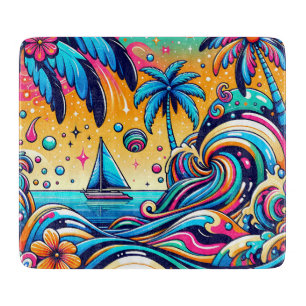 Fun Whimsical Psychedelic Sailboat  Cutting Board