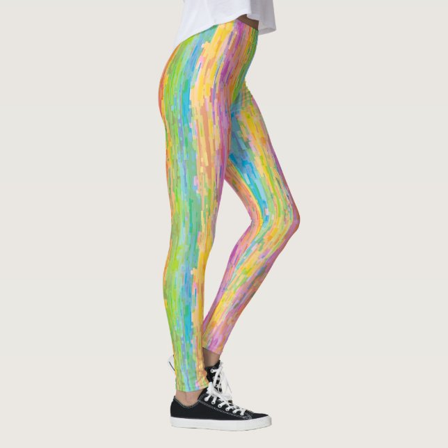 Fun Whimsical Rainbow Colors Stripes Art Pattern Leggings (Right)