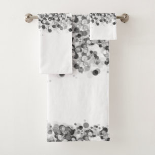 Fun Whimsical Silver Black Circles on White Towel