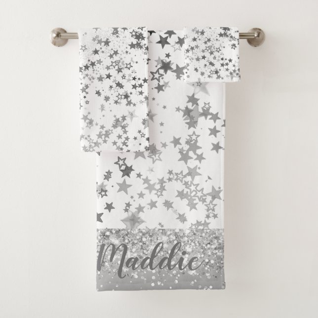 Fun Whimsical Silver Stars sur Blanc Personnalisé (En situation)