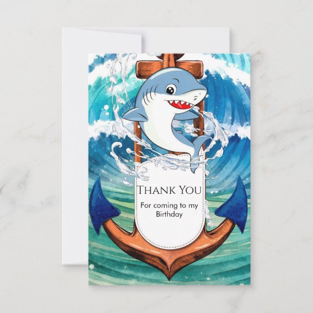 Fun Whimsical Simple Shark Birthda Thank You Card (Front)