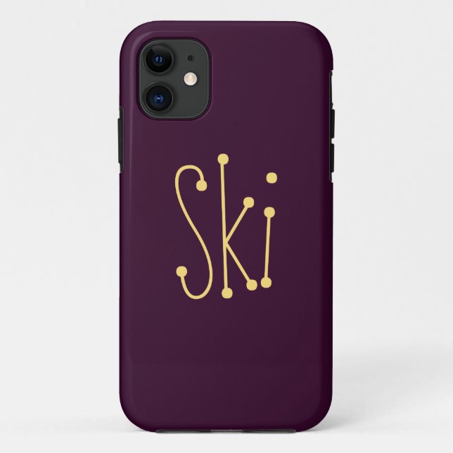 Fun Whimsical SKI Text Fun Deep Purple Background Case-Mate iPhone Case (Back)