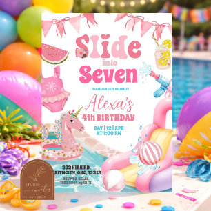 Fun Whimsical Slide into Pool Birthday Invitation