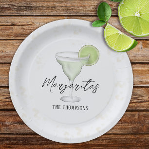 Fun Whimsical Watercolor Margarita Cocktail Drink Paper Plate