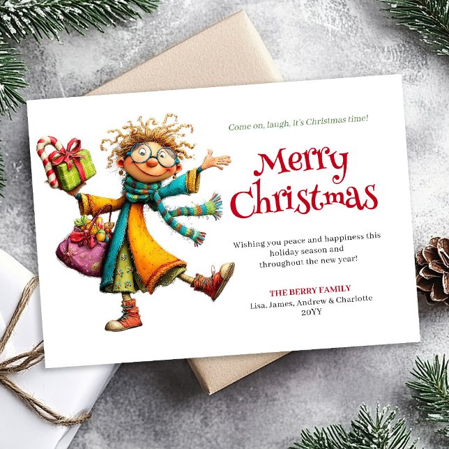 Fun Whimsical Woman Personalized Christmas Card (Fun Whimsical Woman Personalized Christmas Card)