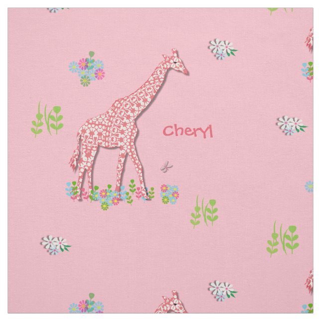 Fun Whimsy Pink Patterned Giraffes Personalized Fabric (Swatch)