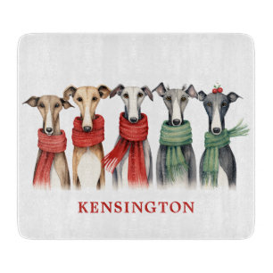 Fun Whippets in Winter Scarves Cutting Board