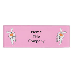 Fun Whistling white Bunnies on Hot Pink Name Tag