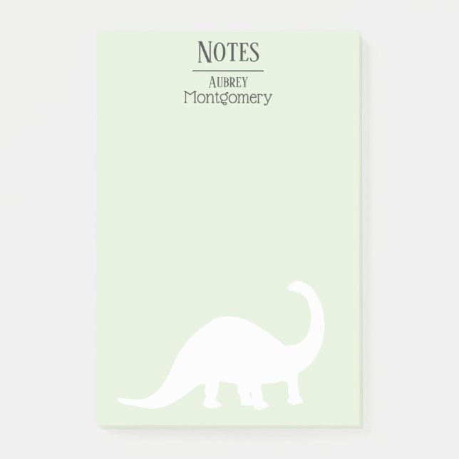 Fun White Brontosaurus Silhouette | Personalized Post-it Notes (Front)