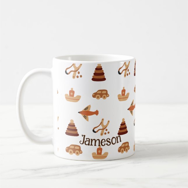 Fun White Brown Kids Toy Car Plane Boat Gift Coffee Mug (Left)
