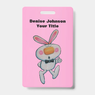 Fun White Bunny Thumbs Up sign Bow Tie Pink Badge