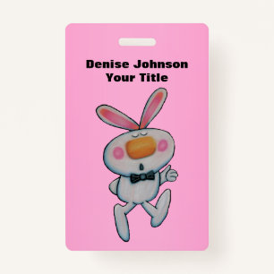 Fun White Bunny Thumbs Up sign Bow Tie Pink Badge