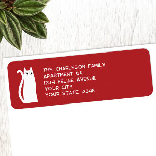 Fun White Cat Red Adresse de retour