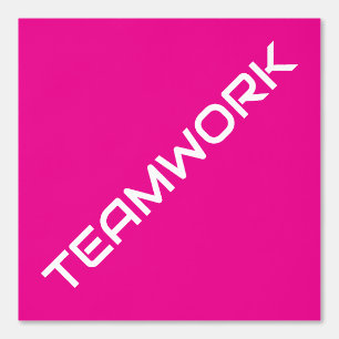 Fun White Diagonal TEAMWORK Text On Hot Pink Wallpaper