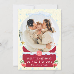 Fun White Joyeux Noël Snow Globe Carte photo
