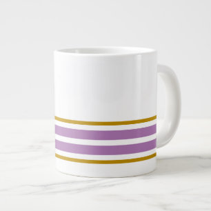 Fun White Lavender Bottom Edge Racing Stripes  Large Coffee Mug