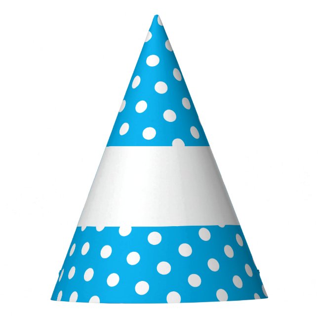 Fun White Polka Dots Banded Sky Blue Background Party Hat (Front)